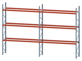 Palletstelling Stow NP - 3 verzinkte staanders 5000x1100x85mm   12 oranje liggers 3600x130x50mm